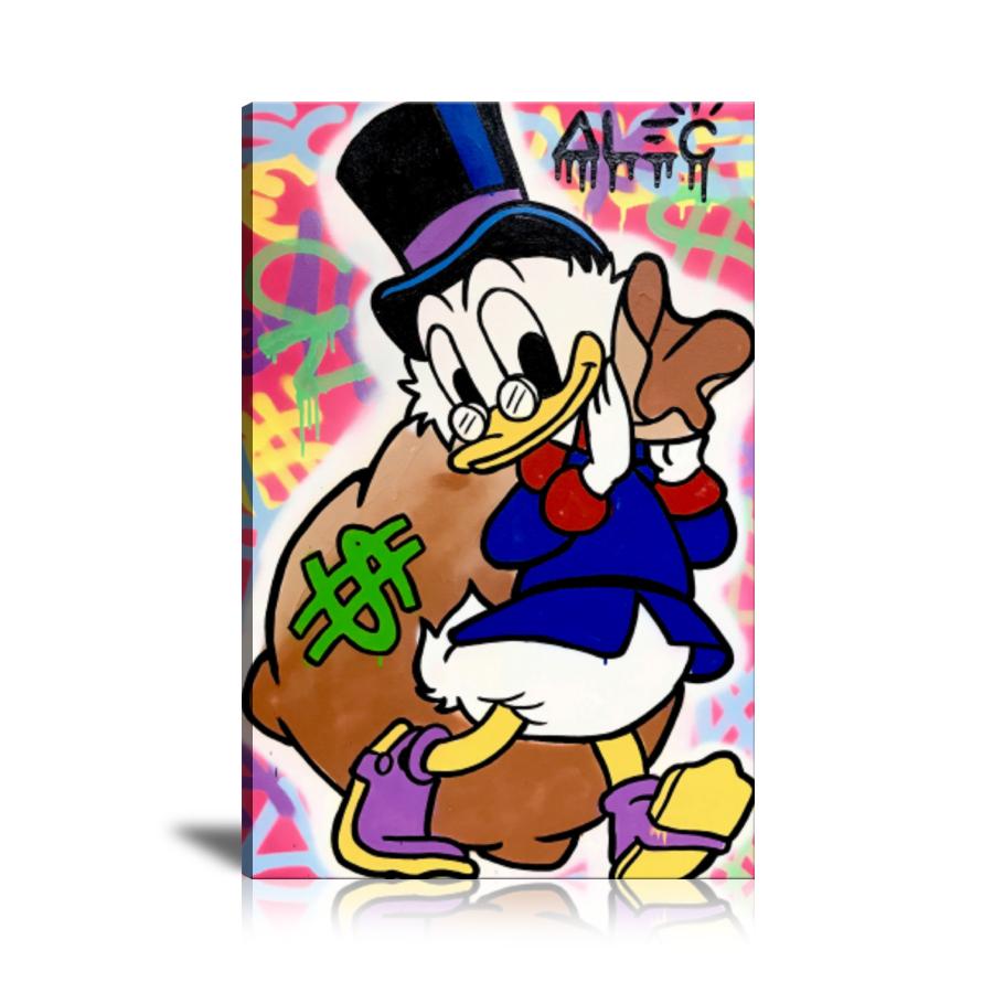 Scrooge McDuck, Cash Bag, Money Bag, US Dollar, Spray Paint, Graffiti, Colorful, Street Art, Prints, Pop Art, Paintings, Canvas, Art, Alec Monopoly, Vertical