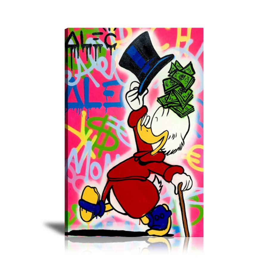 Alec Monopoly, Scrooge McDuck, Magic Hat, US Dollar, Euro, Spray Paint, Graffiti, Colorful, Street Art, Prints, Pop Art, Paintings, Canvas, Art, Vertical