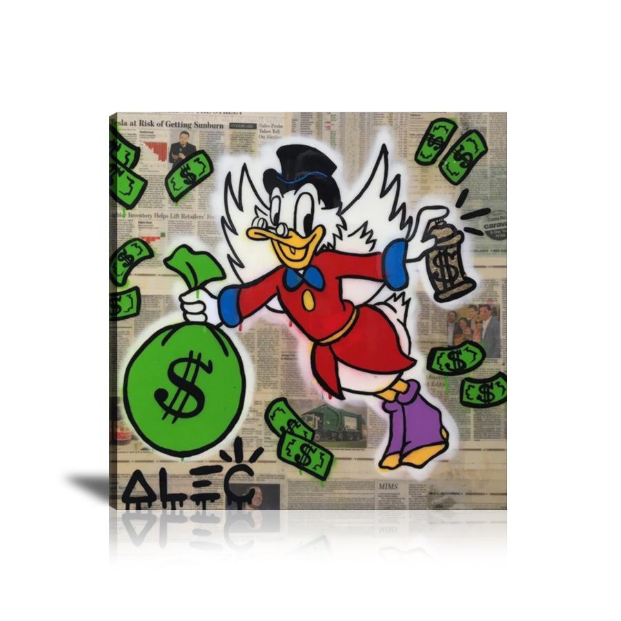 Scrooge McDuck, Angel Wings, Cash Bag, Money Bag, US Dollar, Spray Can, Newspaper, Spray Paint, Graffiti, Colorful, Street Art, Prints, Pop Art, Paintings, Canvas, Art, Alec Monopoly, Square