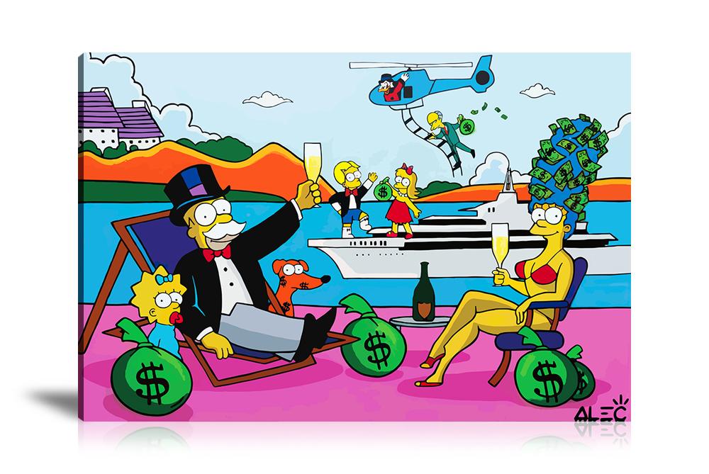 Street Art, Prints, Pop Art, Paintings, Canvas, Art, Alec Monopoly, Simpsons, Family, Holiday, Travel, Dollar Bag, Money Bag, Private Jet, Helicopter, Scrooge, McDuck, Travel, Luxury