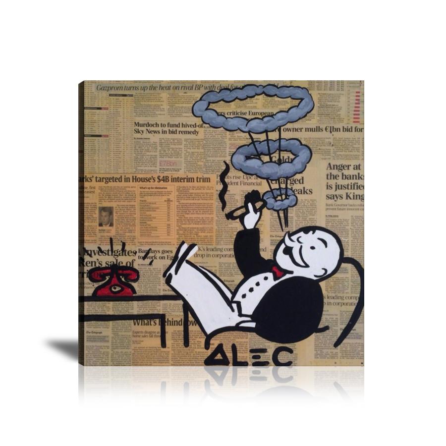 Cigar, Smoker, Smoke, Dial Home Telephone, Newspaper, Spray Paint, Graffiti, Street Art, Prints, Pop Art, Paintings, Canvas, Art, Alec Monopoly, Square