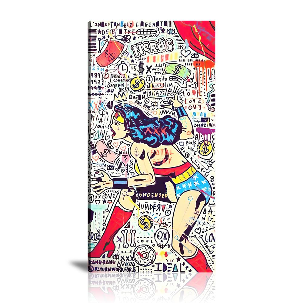 Street Art, Prints, Pop Art, Paintings, Canvas, Art, Alec Monopoly, Wonder, Wonder Woman, Nerds, Dollar, Money, Count, Colorful, Ideal, Collage Art