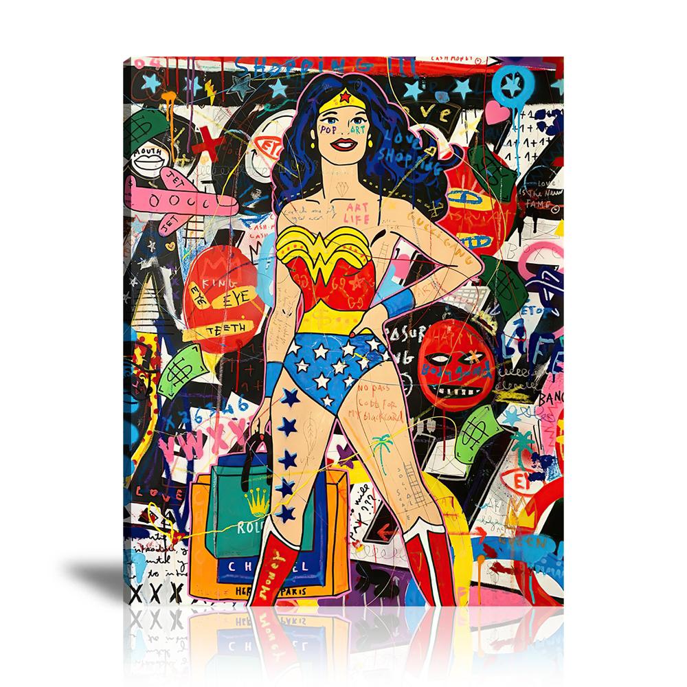 Proud Wonder Woman Wall Art: Large Colorful Graffiti Print or Framed Canvas Painting for Modern Living Rooms, Dining Rooms and Bedrooms