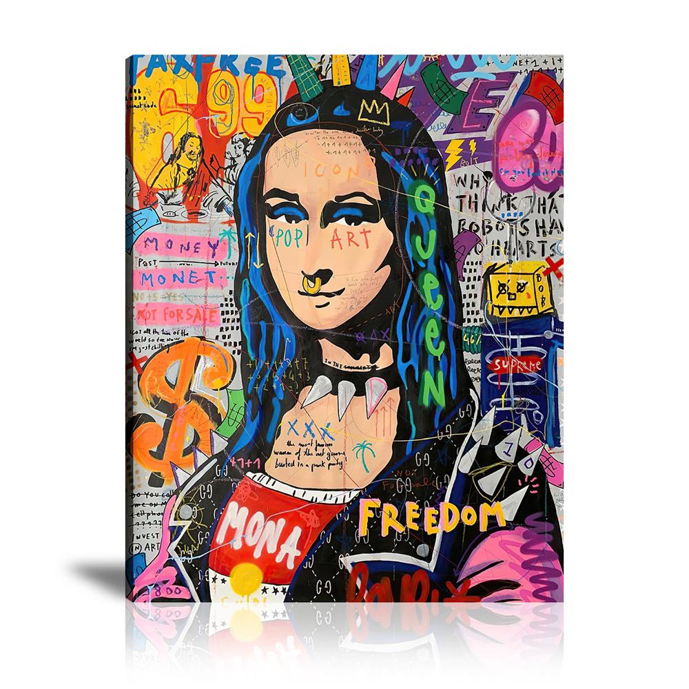 Street Art, Prints, Pop Art, Paintings, Canvas, Art, Jisbar, Mona Lisa, Queen, Yellow, Plexiglass, Freedom, Love, Punk, Money, Vertical