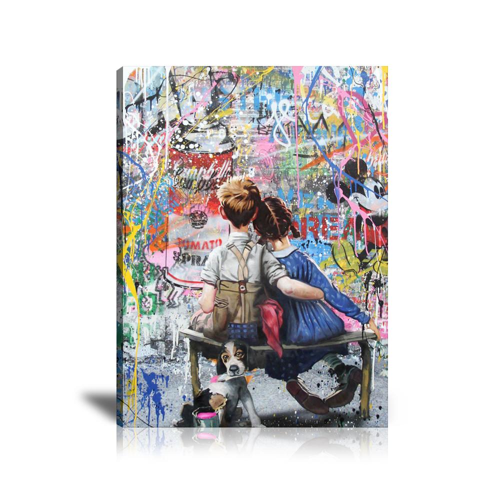 Young Lovers Wall Art: Large Colorful Graffiti Print or Framed Canvas Painting for Modern Living Rooms, Dining Rooms and Bedrooms