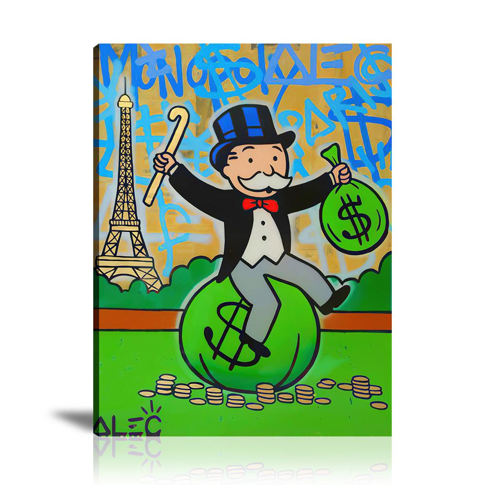 Eiffel Tower Money Bag Wall Art: Large Colorful Graffiti Print or Framed Canvas Painting for Modern Living Rooms, Dining Rooms and Bedrooms