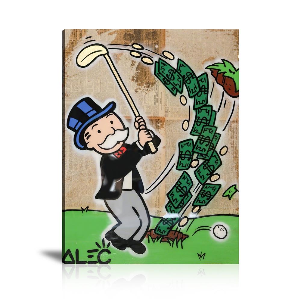 Street Art, Prints, Pop Art, Paintings, Canvas, Art, Alec Monopoly, Monopoly, Monopz, Money, Golf, Dollar, Money, Newspaper, Paint, Colorful