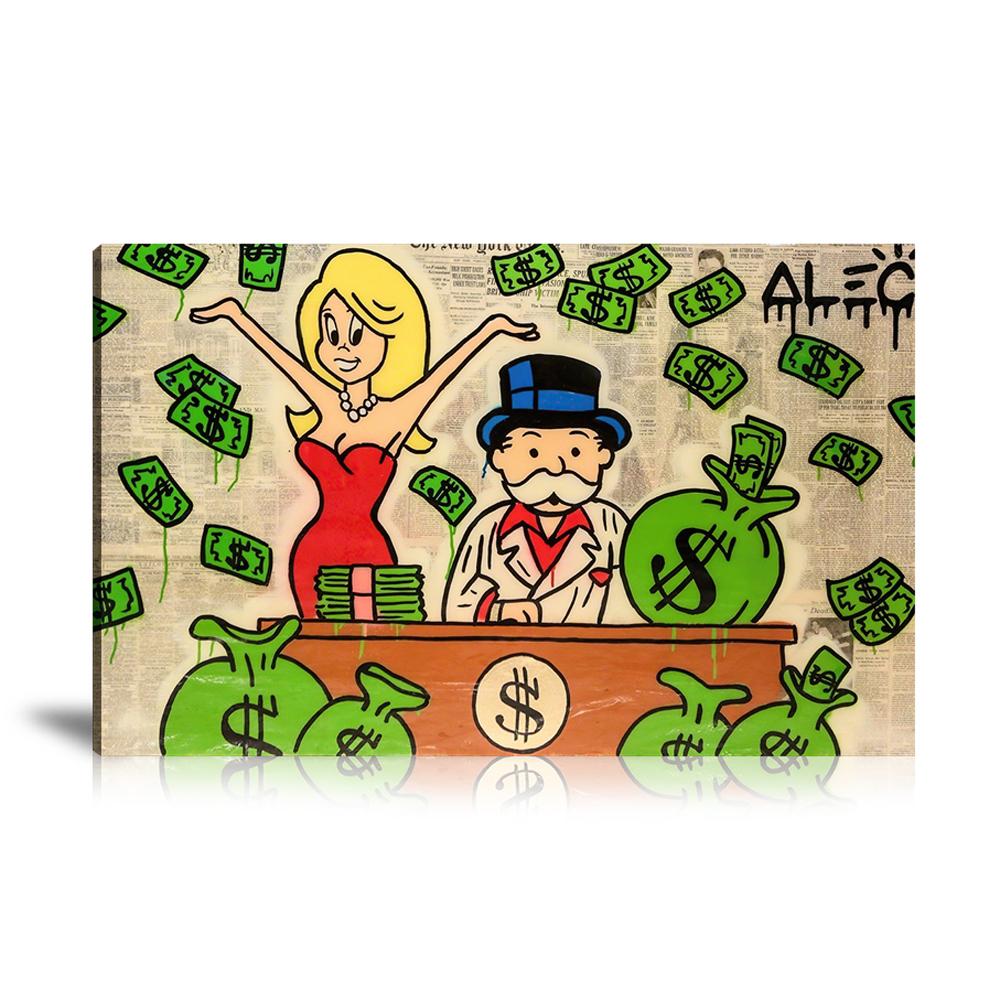 Street Art, Prints, Pop Art, Paintings, Canvas, Art, Alec Monopoly, Scarface, Money, Monopz, Money, Dollar, Money Bag, Dollar Bag, Newspaper, Colorful, Paint