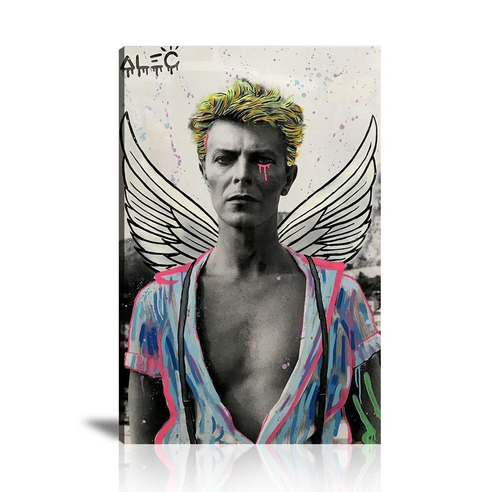 Street Art, Prints, Pop Art, Paintings, Canvas, Art, Alec Monopoly, Wings, Portrait, Bowie, Black and White, Wings