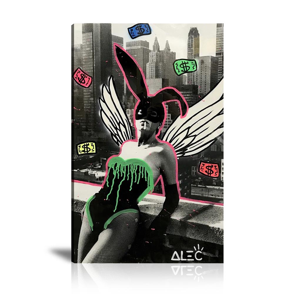 Neon Bunny Ears Wall Art: Large Colorful Graffiti Print or Framed Canvas Painting for Modern Living Rooms, Dining Rooms and Bedrooms