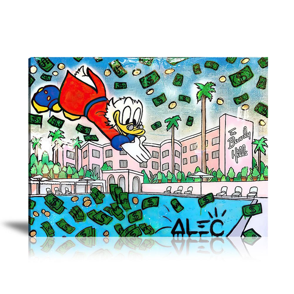 Street Art, Prints, Pop Art, Paintings, Canvas, Art, Alec Monopoly, Swimming Pool, Scrooge McDuck, Diving, Beverly Hills, Money, Dollar