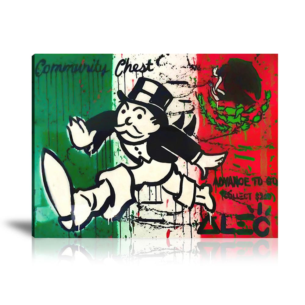 Street Art, Prints, Pop Art, Paintings, Canvas, Art, Alec Monopoly, Monopoly, Community, Mexico, Flag, Black and White, Chest