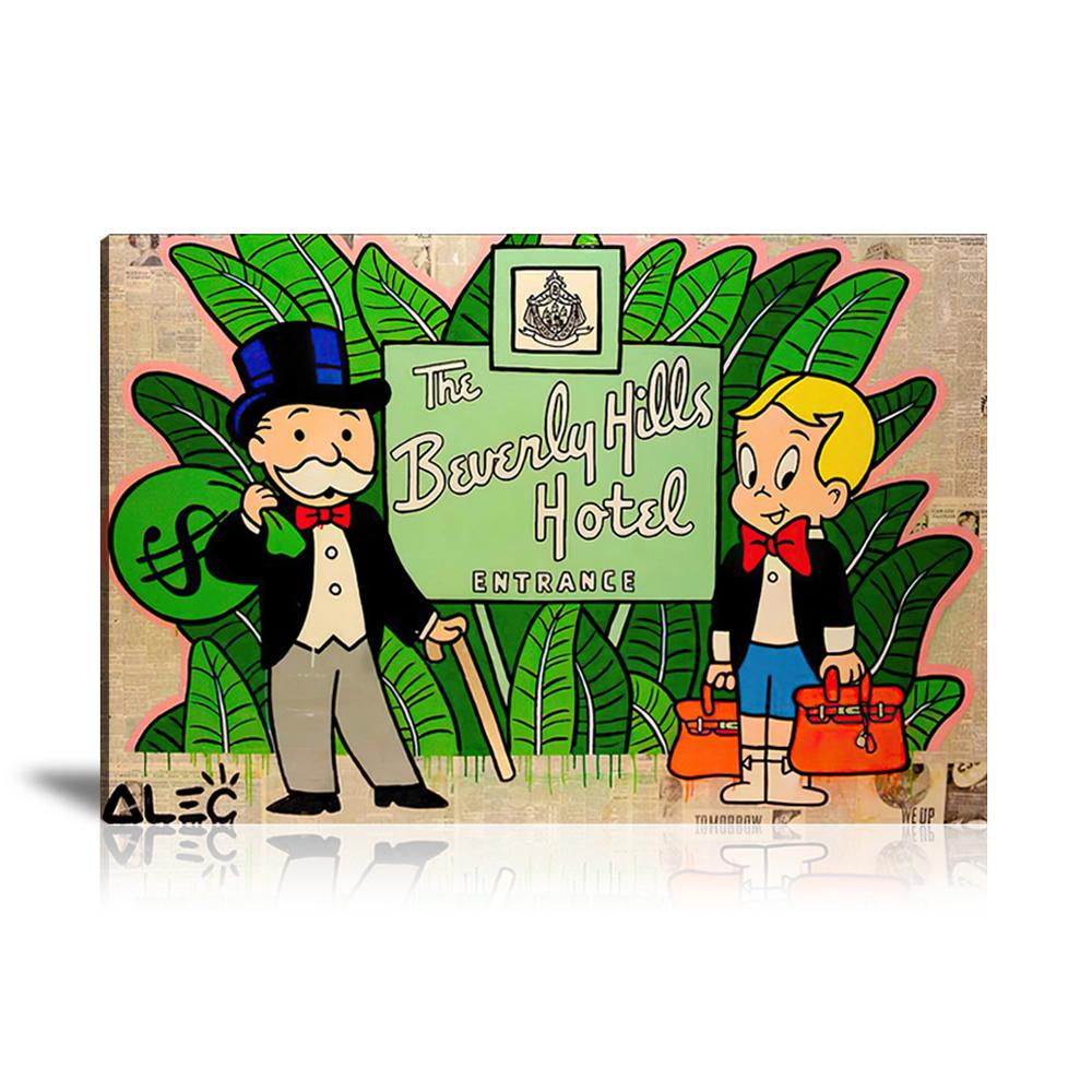 Street Art, Prints, Pop Art, Paintings, Canvas, Art, Alec Monopoly, Monopoly, Richie Rich, Hermes, Beverly Hills, Entrance, Newspaper, Money Bag