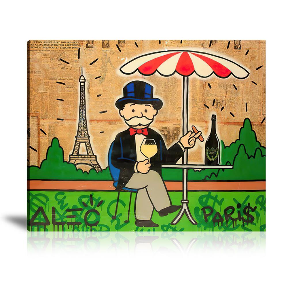 Street Art, Prints, Pop Art, Paintings, Canvas, Art, Alec Monopoly, Landscape, Monopz, Monopoly, Paris, Eiffel Tower, Collage Art, Champagne, Travel, Holiday, Artwork