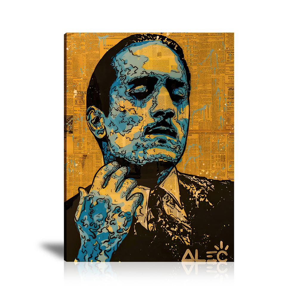 Street Art, Prints, Pop Art, Paintings, Canvas, Art, Alec Monopoly, De Niro, Portrait, Black and White, Colorful, Icon, The Godfather, Movies, Movie, De Niro, Cinema, Newspaper