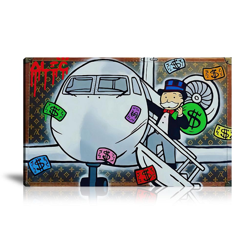 Street Art, Prints, Pop Art, Paintings, Canvas, Art, Alec Monopoly, Private Airplane, Private Jet, Trunk, Louis Vuitton, Luxury Brand, Dollar Bag, Dollar, Money, Money Bag, Luxury