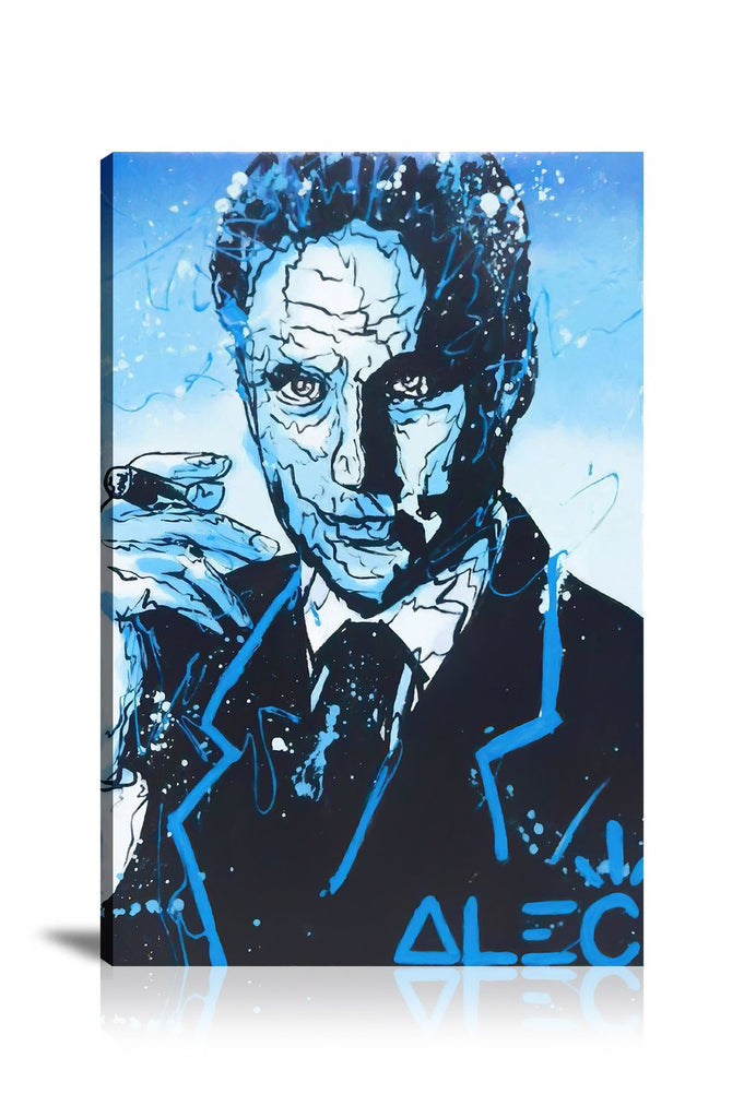 Street Art, Prints, Pop Art, Paintings, Canvas, Art, Alec Monopoly, Gordon Gekko, Blue, Wall Street, Movies, Movie, Cinema, Actor, Famous, Celebrities, Blue, Black and White