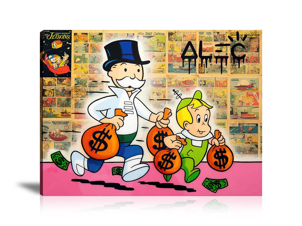 Street Art, Prints, Pop Art, Paintings, Canvas, Art, Alec Monopoly, Monopoly, Jetsons, Monopoly, Richie Rich, Comic, Dollar Bag, Money Bag, Money, Dollar, Comic, Cartoon, Colorful, Paint