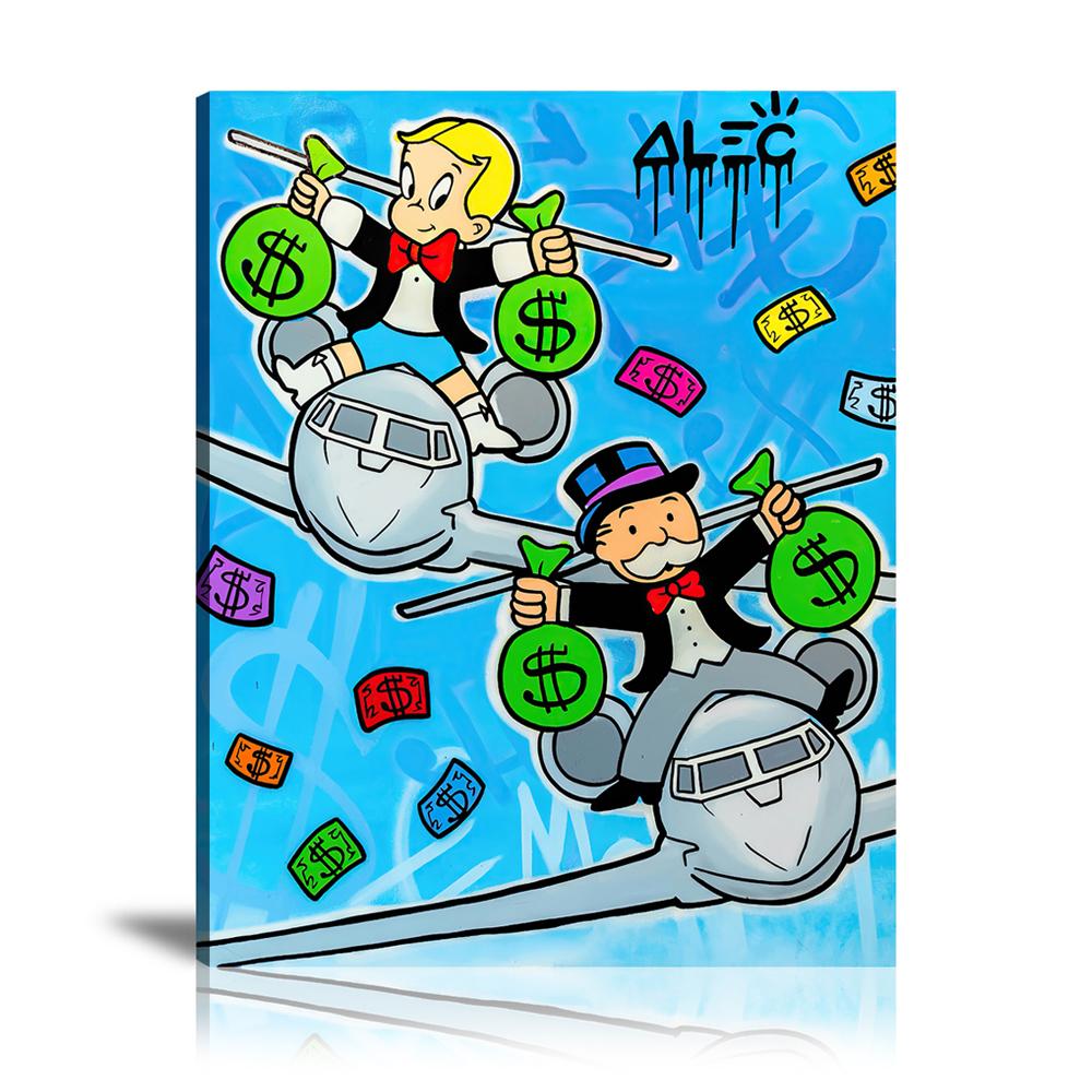 Monopoly Jet Riders Wall Art: Large Colorful Graffiti Print or Framed Canvas Painting for Modern Living Rooms, Dining Rooms and Bedrooms