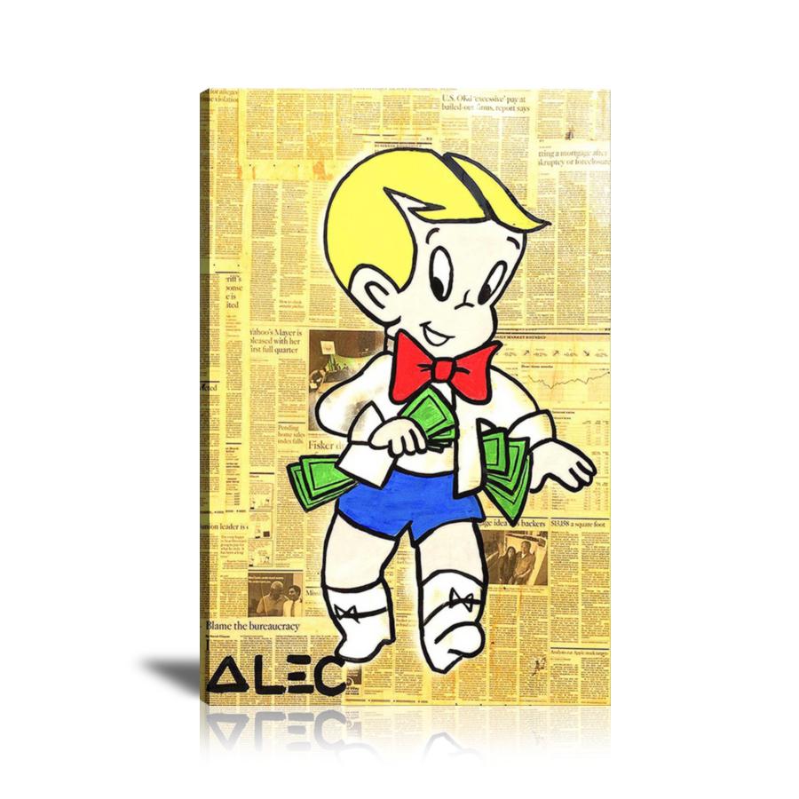 Richie Rich, Money, The Pockets, US Dollar, Newspaper, Spray Paint, Graffiti, Colorful, Street Art, Prints, Pop Art, Paintings, Canvas, Art, Alec Monopoly, Vertical