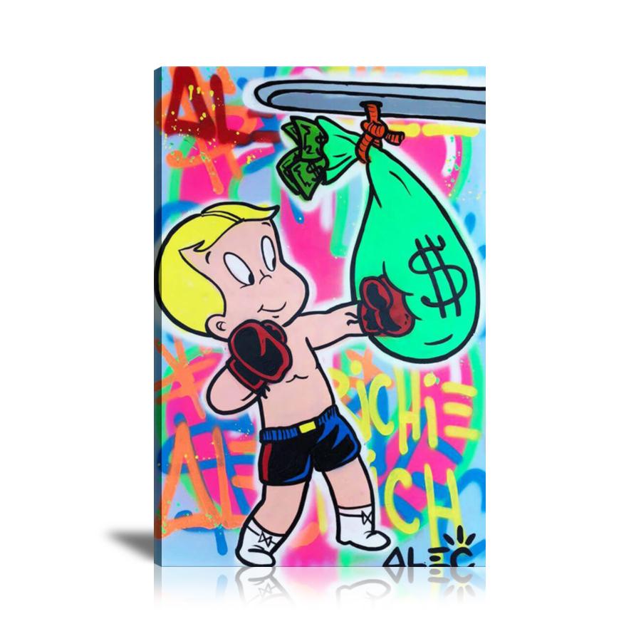 Richie Rich, Boxing, Cash Bag, Money Bag, Spray Paint, Graffiti, Colorful, Street Art, Prints, Pop Art, Paintings, Canvas, Art, Alec Monopoly, Vertical