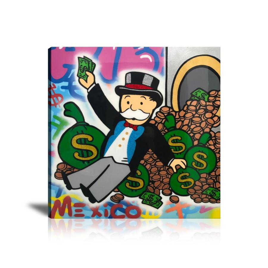 Street Art, Prints, Pop Art, Paintings, Canvas, Art, Alec Monopoly, Monopoly, Dinero, Money Bag, Dollar, Coin, Mexico, Colorful