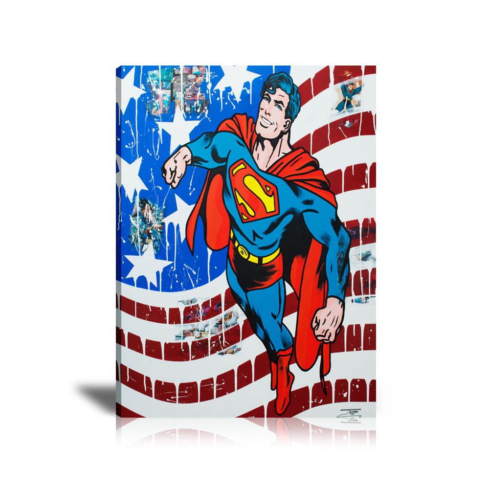 Superman American Hero Wall Art: Large Colorful Graffiti Print or Framed Canvas Painting for Modern Living Rooms, Dining Rooms and Bedrooms