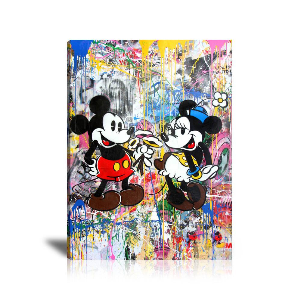 Mickey & Minnie Mouse Wall Art: Large Colorful Graffiti Print or Framed Canvas Painting for Modern Living Rooms, Dining Rooms and Bedrooms