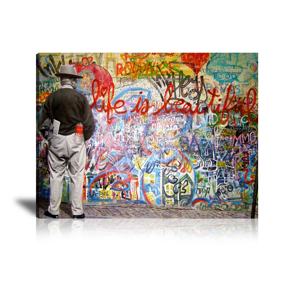 Life Is Beautiful Wall Art: Large Colorful Graffiti Print or Framed Canvas Painting for Modern Living Rooms, Dining Rooms and Bedrooms