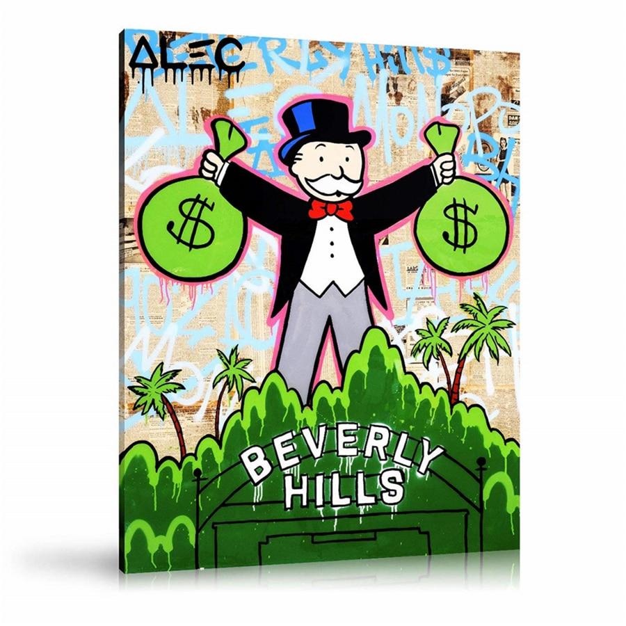 Street Art, Prints, Pop Art, Paintings, Canvas, Art, Alec Monopoly, The Beverly Hills Hotel, Monopoly, Collage Art, Colourful, Artwork, Money Bag