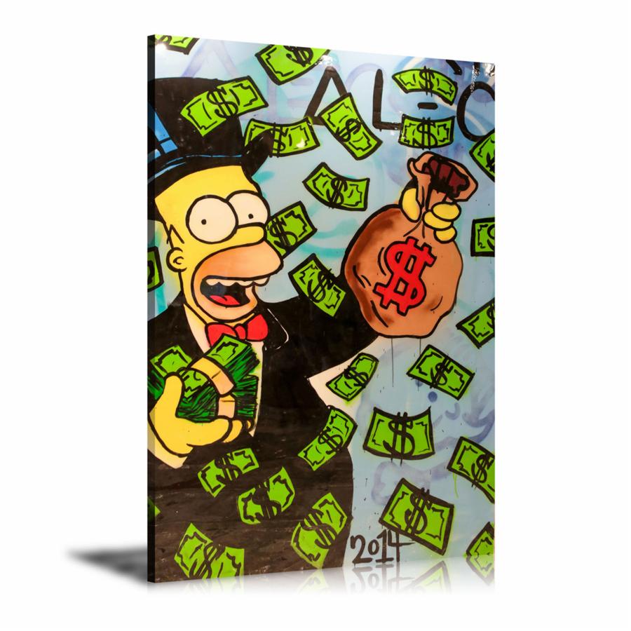 Homer Simpson Wealthy Man Wall Art: Large Colorful Graffiti Print or Framed Canvas Painting for Modern Living Rooms, Dining Rooms and Bedrooms