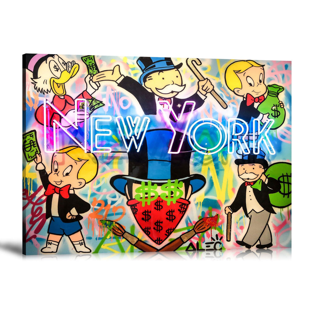 Street Art, Prints, Pop Art, Paintings, Canvas, Art, Alec Monopoly, Landscape, New York, Born in New York, Richie Rich, Monopz, Monopoly, Scrooge, Colorful, Artwork, Money Eyes, Paint Brushes, Bandana, NYC, New York, Spray Paint, Neon