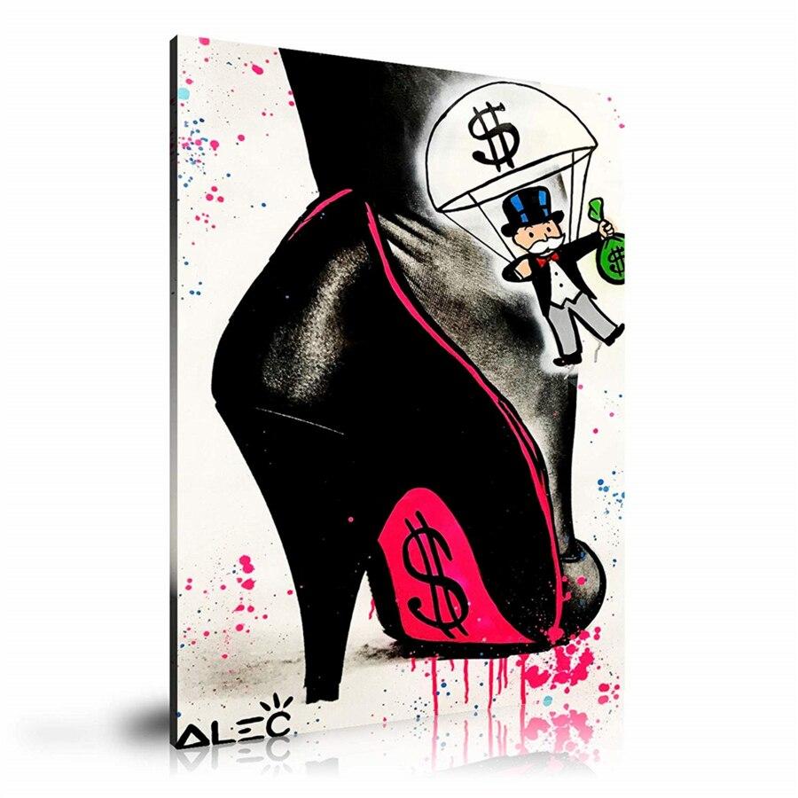 Christian Louboutin, Pink Bottom, High Heel, Dollar Sign, Parachute, Cash Bag, Money Bag, Spray Paint, Paint Drop, Monopoly, Street Art, Prints, Pop Art, Paintings, Canvas, Art, Alec Monopoly, Monopoly, Vertical