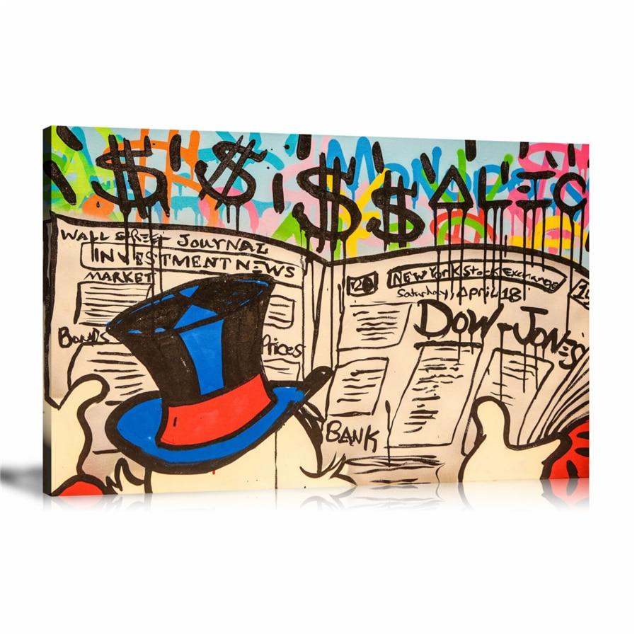 Scrooge McDuck, Money, US Dollar, Dollar Sign, Newspaper, Wall Street Journal, Spray Paint, Graffiti, Colorful, Street Art, Prints, Pop Art, Paintings, Canvas, Art, Alec Monopoly, Landscape