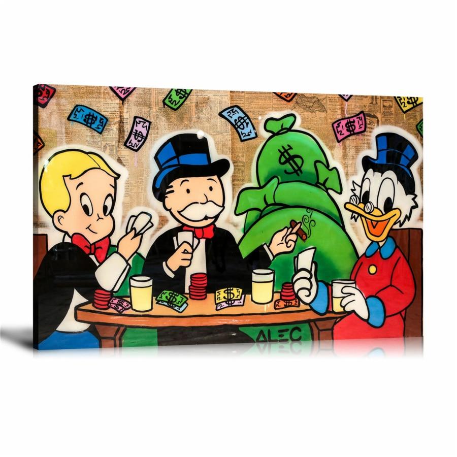 Playing Card, Richie Rich, Scrooge McDuck, Cash Bag, Money Bag, Cigar, Newspaper, Spray Paint, Graffiti, Street Art, Prints, Pop Art, Paintings, Canvas, Art, Alec Monopoly, Landscape