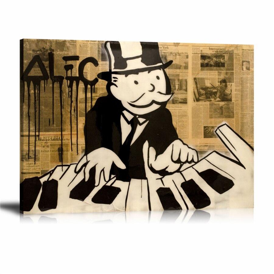 Monopoly Piano Man Wall Art: Large Colorful Graffiti Print or Framed Canvas Painting for Modern Living Rooms, Dining Rooms and Bedrooms