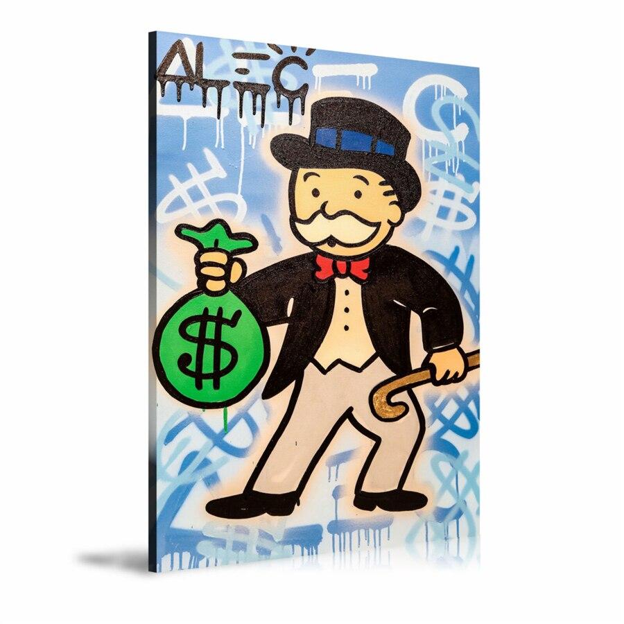 Money Bag, Cash Bag, Blue Background, Dollar Sign, Spray Paint, Graffiti, Colorful, Street Art, Prints, Pop Art, Paintings, Canvas, Art, Alec Monopoly, Vertical