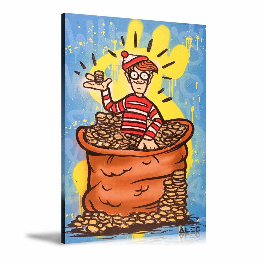 Charlie, Finding Waldo, Coin Bag, Dollar Sign, Graffiti, Spray Paint, Street Art, Prints, Pop Art, Paintings, Canvas, Art, Alec Monopoly, Vertical