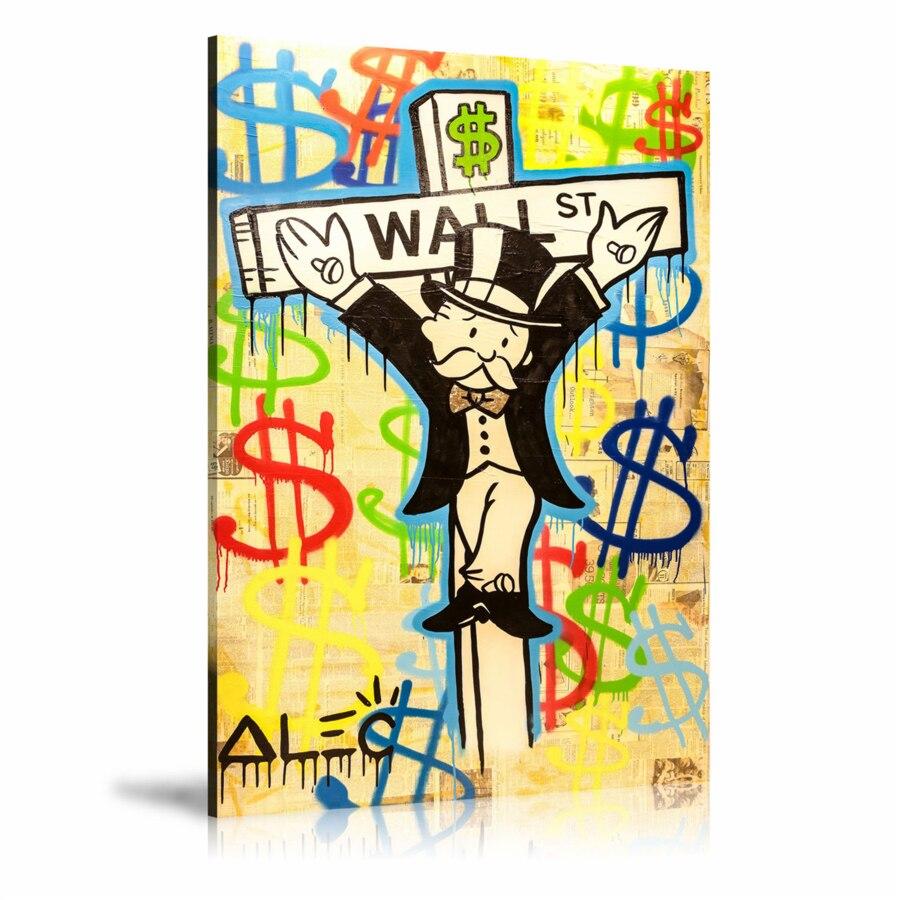 Cross On Wall Street, Wall Street, Dollar Sign, Christ, Newspaper, Spray Paint, Graffiti, Street Art, Prints, Pop Art, Paintings, Canvas, Art, Alec Monopoly, Vertical