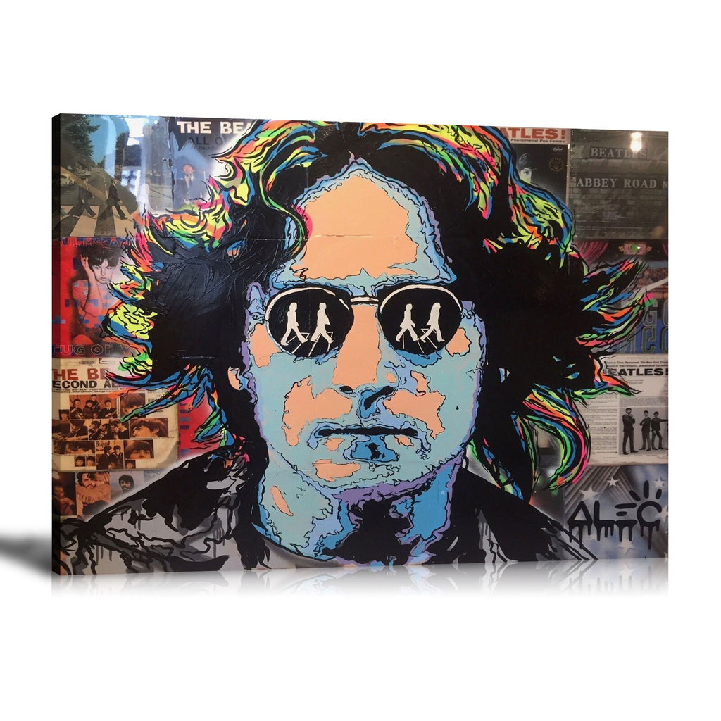 John Lennon, Abbey Road, The Beatles, Sunglasses, Albums, Collage Art, Spray Paint, Graffiti, Colorful, Street Art, Prints, Pop Art, Paintings, Canvas, Art, Alec Monopoly, Collage Art, Landscape, Singer, Celebrities, Legend