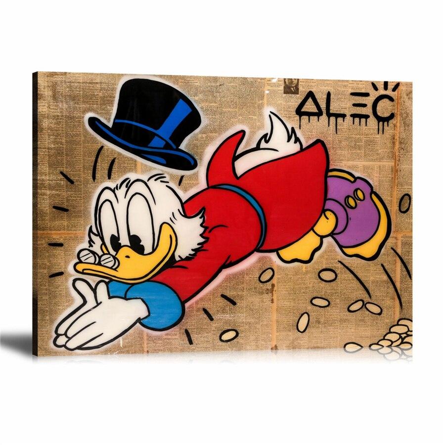  Scrooge, McDuck, Swimming, Golden Diving, Newspapers, Comics, Spray Paint, Graffiti, Colorful, Street Art, Prints, Pop Art, Paintings, Canvas, Art, Alec Monopoly, Landscape