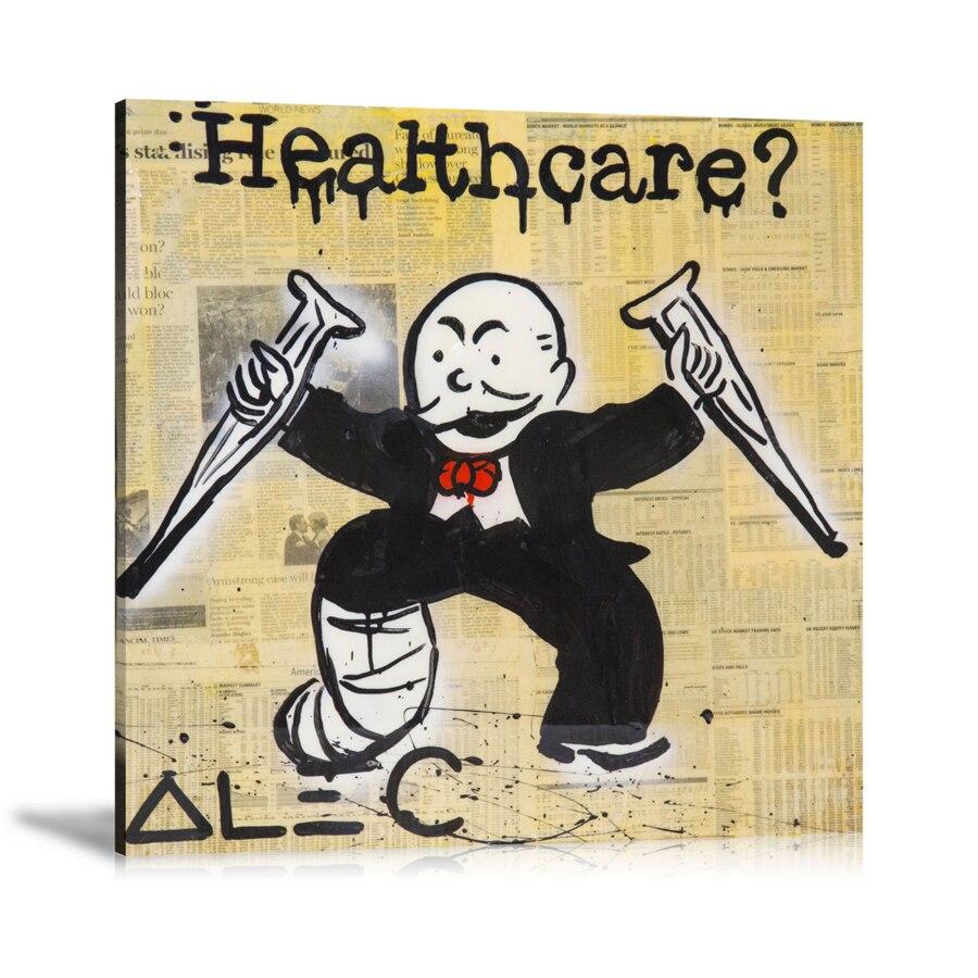 Healthcare, leg Broken, Crutch, Newspapers, Spray Paint, Graffiti, Street Art, Prints, Pop Art, Paintings, Canvas, Art, Alec Monopoly, Square