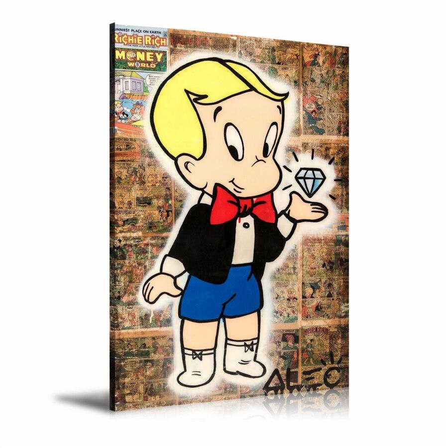 Richie Rich, Diamond, Money World, Comics, Spray Paint, Graffiti, Street Art, Prints, Pop Art, Paintings, Canvas, Art, Alec Monopoly, Vertical