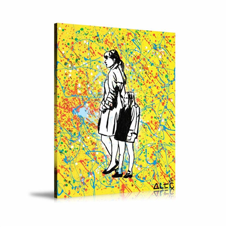 Mom and Daughter Yellow Wall Art: Large Colorful Graffiti Print or Framed Canvas Painting for Modern Living Rooms, Dining Rooms and Bedrooms