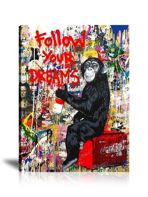 Follow Your Dreams Wall Art: Large Colorful Graffiti Print or Framed Canvas Painting for Modern Living Rooms, Dining Rooms and Bedrooms