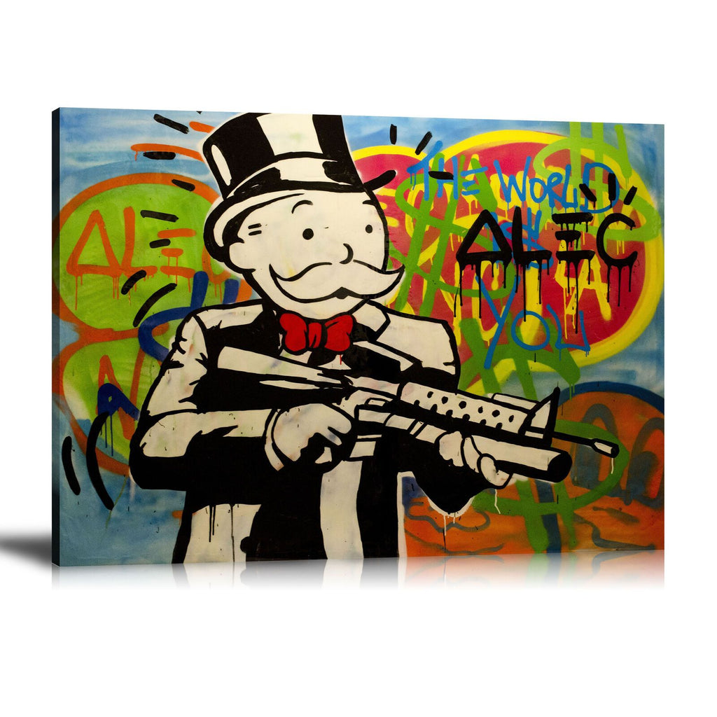 Spray Paint, Gun Man, Colorful, The World Is You, Dollar Sign, Street Art, Prints, Pop Art, Paintings, Canvas, Art, Alec Monopoly, Landscape