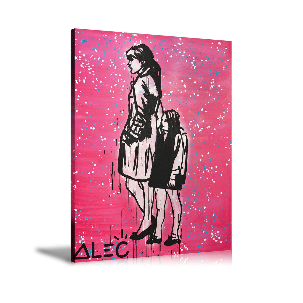 Mom & Daughter Pink Wall Art: Large Colorful Graffiti Print or Framed Canvas Painting for Modern Living Rooms, Dining Rooms and Bedrooms