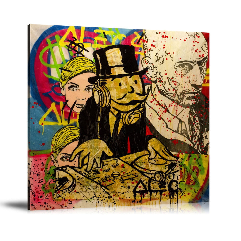 DJ Board, Headphone, Robert De Niro, JJ Adams, Spray Paint, Graffiti, Paint Drop, Colorful, Street Art, Prints, Pop Art, Paintings, Canvas, Art, Alec Monopoly, Square