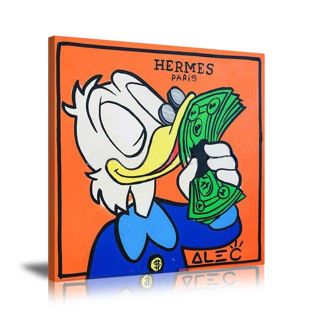 Portrait, Money Smell, Cartoon, McDuck, Hermès, Street Art, Square, Prints, Pop Art, Paintings, Canvas, Art, Alec Monopoly