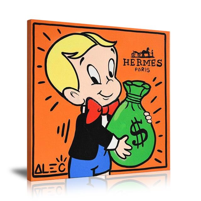 Luxury Brand, Portrait, Money Bag, Richie Rich, Street Art, Square, Prints, Pop Art, Paintings, Canvas, Art, Alec Monopoly